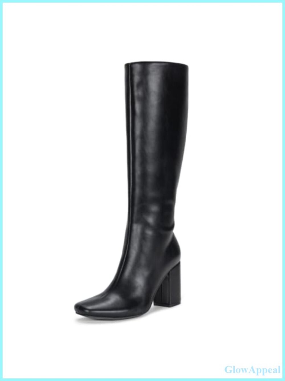 Faux Leather Square Toe Knee High Riding Boots Chunky Block Heel